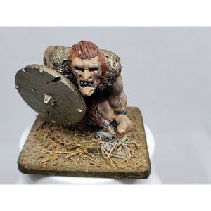 Miniature Ogre Warrior With Shield Figurine On Stone Slate Statue Shelf Sitter